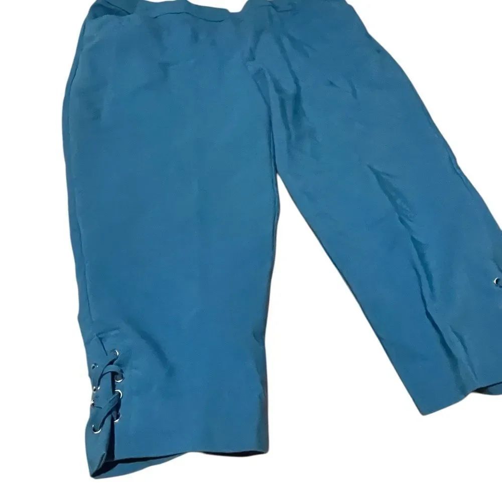 Rafaella size 14 ladies Teal Blue Casual Pants with Lace-Up Hem excellent